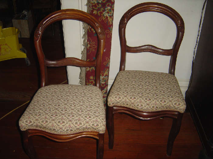 DR - Pair Finger Carved Walnut Balloon Back 1860 Chairs