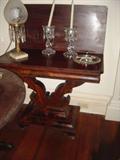 P-3 Lyre Based Drop Leaf Flame Mahogany Empire Game Table