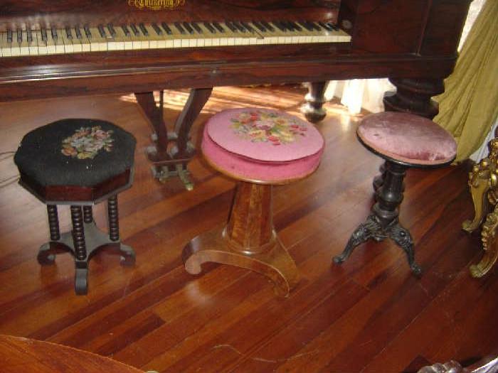 L - 3 different Empire Organ or Paino stools