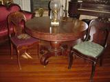 L-7 Tripod Burl Walnut Round Parlor Table
L 2 Misc Flame mahogany Gondola Chairs