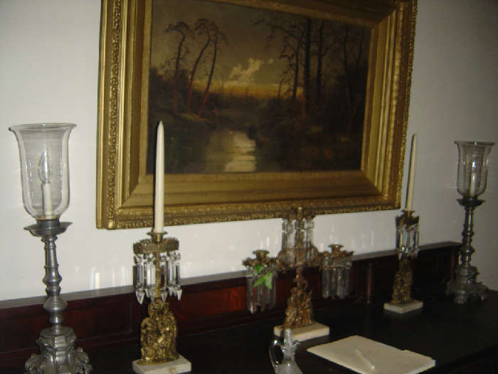 D-  19th Century Landscape Scene over Sideboard unsigned 20 X 36 approx size