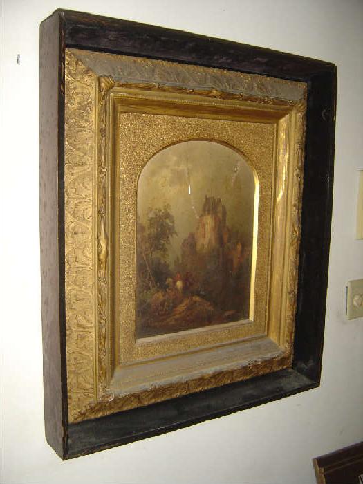 H-10-LH  Victorian English Oil of Castle (as is needs small restoration)