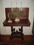 L-4 Empire Flame Mahogany Game Table Unusual Lyre Base