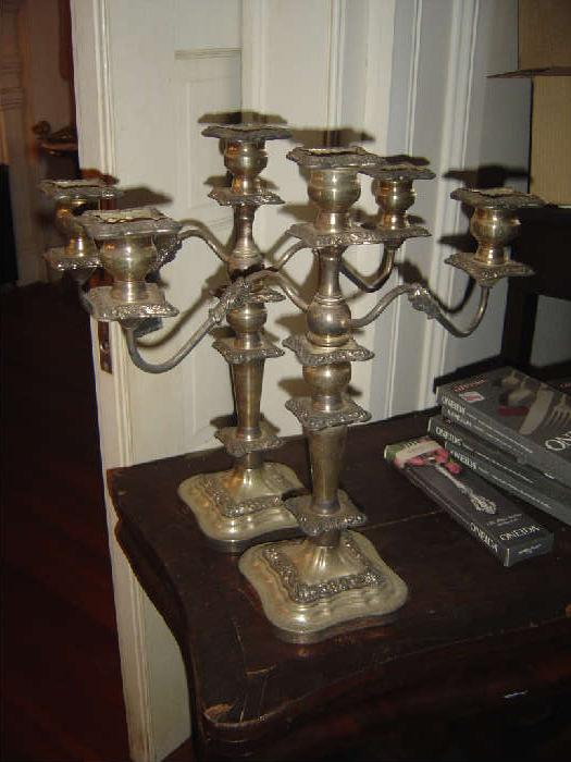 Pair Large Plated Silver Candleabra