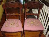 Flame Mahogany Classical empire Chairs with Pink needlepoint seats