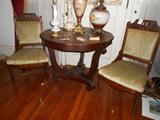 Eastlake Parlor Chairs,  Flame Empire Center Table