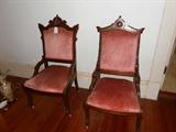 Pair Ornate Eastlake Parlor Chairs on castors