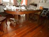 Walnut Empire Column Pedestal Dining Table with Leaves