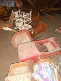 Childs Pedal Car Moved from Marx House, Tricycle and wheelbarrow