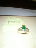 14 kt Gold Emerald and diamond ring set with 1 carat Deep square cut Emerald and set with 10 straight cut diamonds total weight 1 Carat.