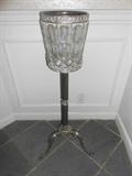 Crystal and Sheffield silver Ice Bucket on Stand, Bucket is silver rimmed lead crystal