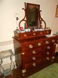 Rare Period Late Federal Gentlemans Dressing Chest Inlaid with Gilt Metal Hardware and Highly Figured Mahogany. This Original was Copied by Historic Natchez Collection by Henredon Furniture in 1999 and Was Featured in High Point NC furniture Show in 2000. (Documentation available)