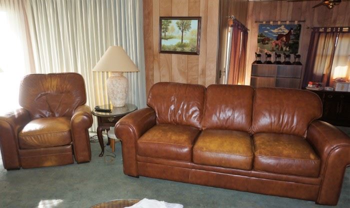 Leather sleeper sofa and chair