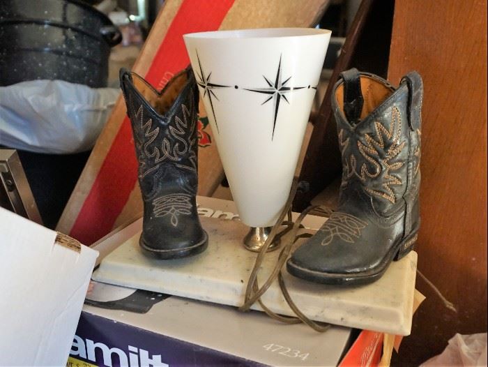 Vintage lamp with small cowboy boots