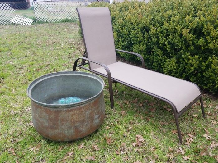 Large copper pot and a chaise
