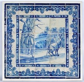 18th/19th C  Delft  Blue and White Tile Panel