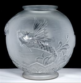 Lalique Syle Large Glass Fish Bowl 
