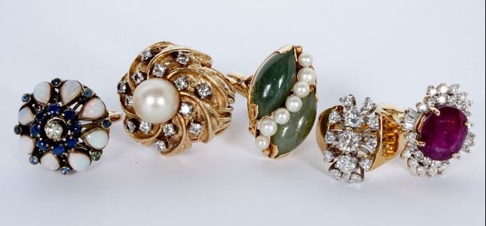Various Estate Fine Gold Jewelry with Diamonds and Precious Stones.