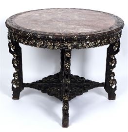 19th C Chinese Carved MOP Inlaid Center Table