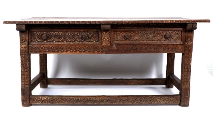 18th C. Carved Italian Walnut Library Table 