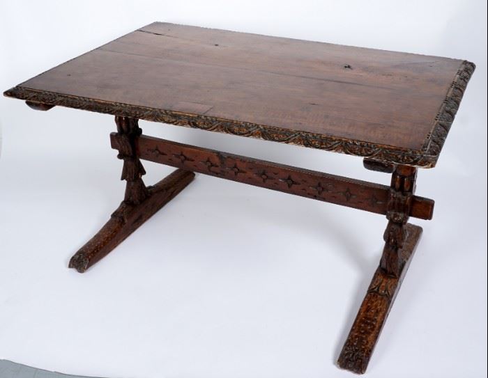 Early Italian Carved Walnut Refectory Table 