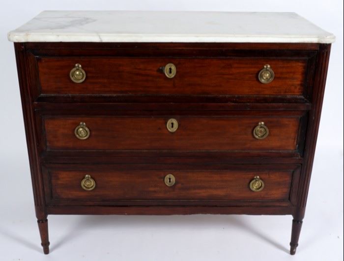 19th C.  French Marble Top Chest of Drawers 