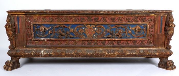 18th  C.  Italian Carved and Painted Cassone 