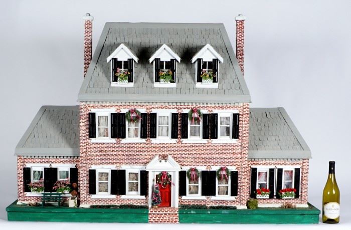 One of eight Vintage Dollhouses deaccessioned from Florida Museum, includes miniature dolls, accessories and furniture.