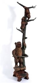 Black Forest Carved Coat Rack with Three Bears