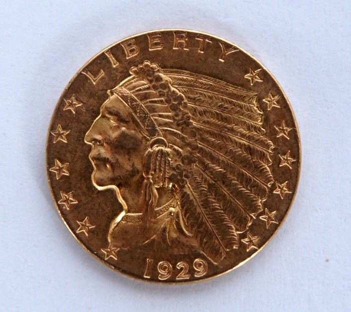 1929  U.S.  Gold  $2.50   Indian  Head  Coin