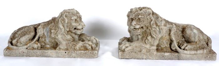 Pr. Concrete Recumbent Lion Garden Sculptures 