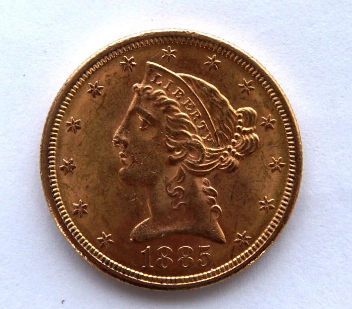 1885- S  U.S.  Gold $5  Liberty Head Coin