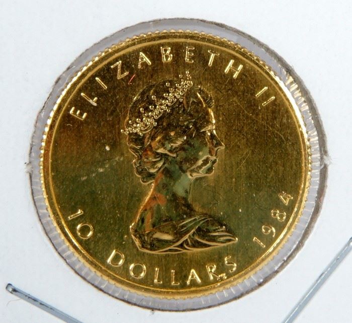 1984 Canadian Gold $10 Quarter Maple Leaf Coin 