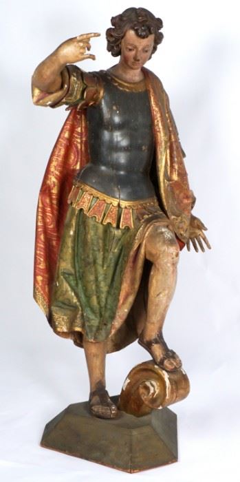 18th C Life Size Carved Polychrome St. Michael