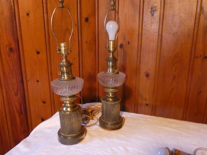 Pair of Brass & Glass Lamps