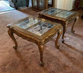 2 Oak Glass Top Claw Foot End Tables Dimensions: (HxWxD in) 22x25x32in