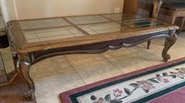 Oak Glass Top Claw Foot Coffee Table Dimensions: (HxWxD in) 16x36x60in