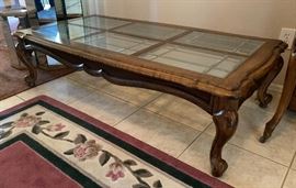 Oak Glass Top Claw Foot Coffee Table Dimensions: (HxWxD in) 16x36x60in
