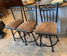 3 Iron Bar Stools Dimensions: (HxWxD in) 40x18x20in (26in seat height)