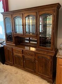 Oak Glass Door China Cabinet Dimensions: (HxWxD in) 79x72x18in