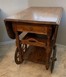Drop Leaf Oak Tea Cart Dimensions: (HxWxD in) 28x28x20in +20in open