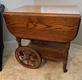 Drop Leaf Oak Tea Cart Dimensions: (HxWxD in) 28x28x20in +20in open