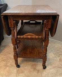 Drop Leaf Oak Tea Cart Dimensions: (HxWxD in) 28x28x20in +20in open