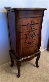 Cherry Wood Jewelry Cabinet Dimensions: (HxWxD in) 39.5x18x14in