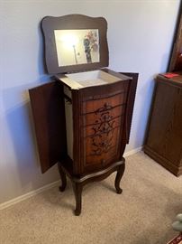 Cherry Wood Jewelry Cabinet Dimensions: (HxWxD in) 39.5x18x14in