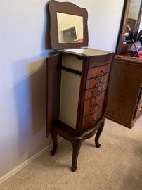 Cherry Wood Jewelry Cabinet Dimensions: (HxWxD in) 39.5x18x14in