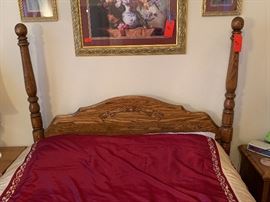 American Heirloom Queen Oak Poster Bed Tempurpedic Memory Foam Cloud Supreme Mattress Dimensions: (HxWxD in) 65x63x86in