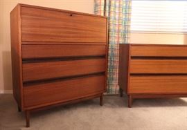 Kipp Stewart Mid Century Modern for Calvin Furniture Co. Walnut/Rosewood Drop Front Gentlemen's  Dresser Dimensions: (HxWxD in) 41.5x38x17in