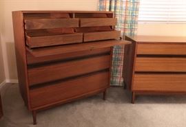 Kipp Stewart Mid Century Modern for Calvin Furniture Co. Walnut/Rosewood Drop Front Gentlemen's  Dresser Dimensions: (HxWxD in) 41.5x38x17in