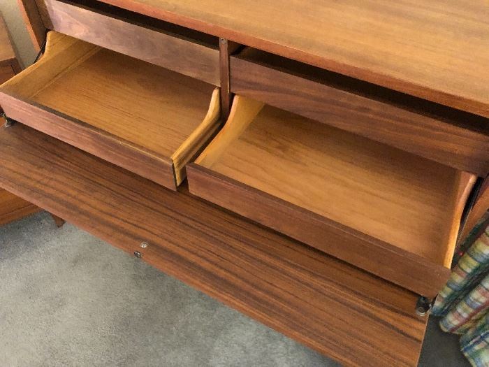 Kipp Stewart Mid Century Modern for Calvin Furniture Co. Walnut/Rosewood Drop Front Gentlemen's  Dresser Dimensions: (HxWxD in) 41.5x38x17in